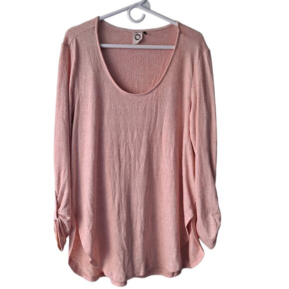 Akemi & Kim Peach Scoop Neck Long Convertible Sleeve Shirt Tail Tee-Shirt - M - Picture 1 of 12